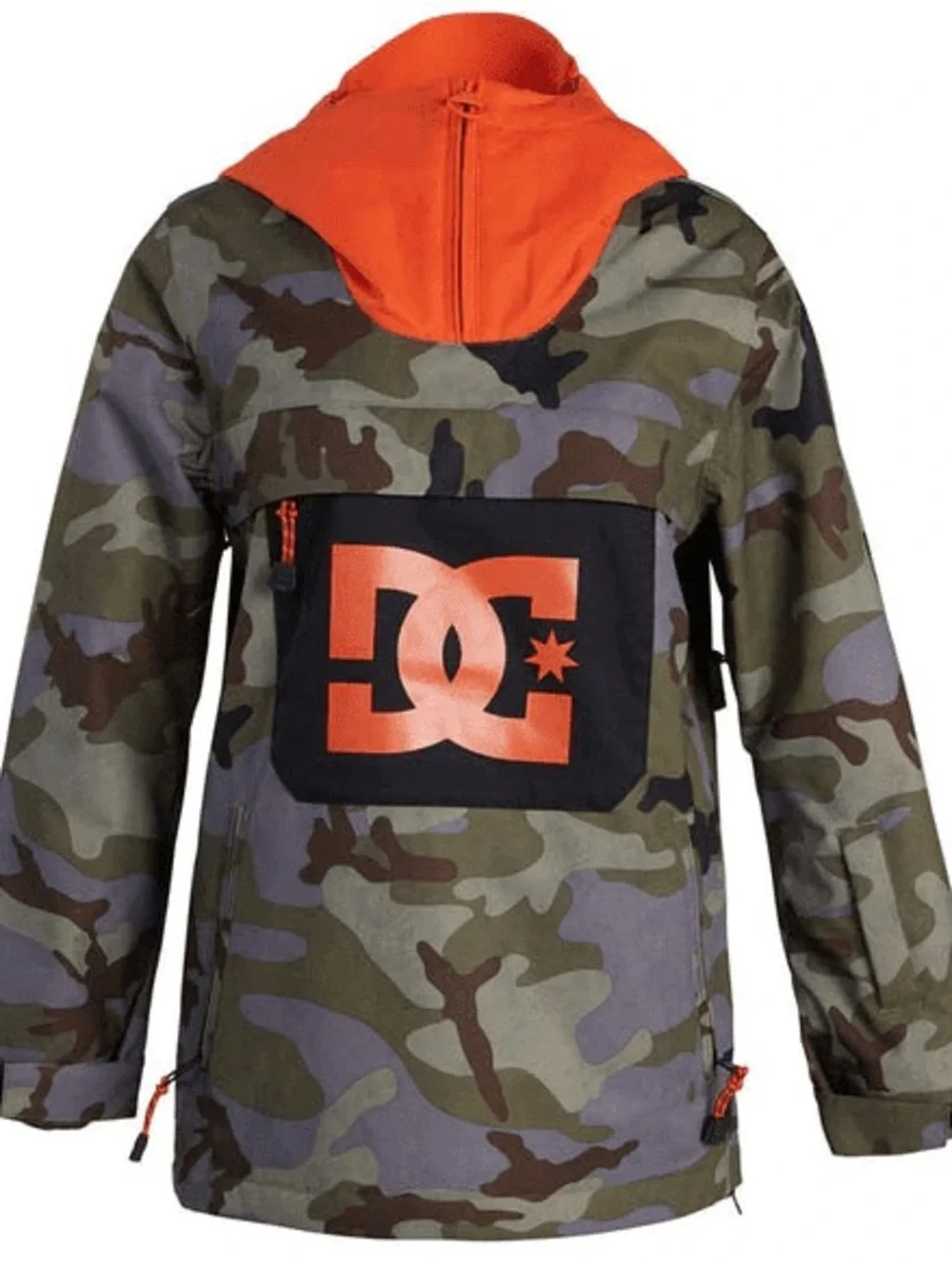 NWOT DC Green Camo Pullover with Orange Hood and Logo